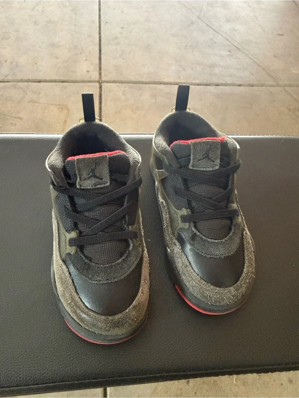 Jordan Kids Black and Grey Sneakers with Red Accent